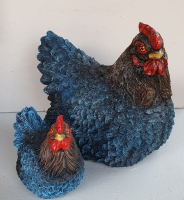 Decoratie kip zittend blauw