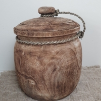 Oud houten pot met deksel L