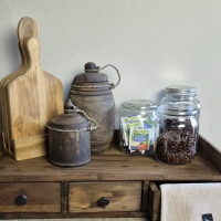 Oud houten plankenset in houder