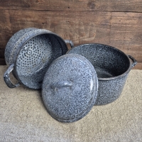 Oud emaille stoompan grijs
